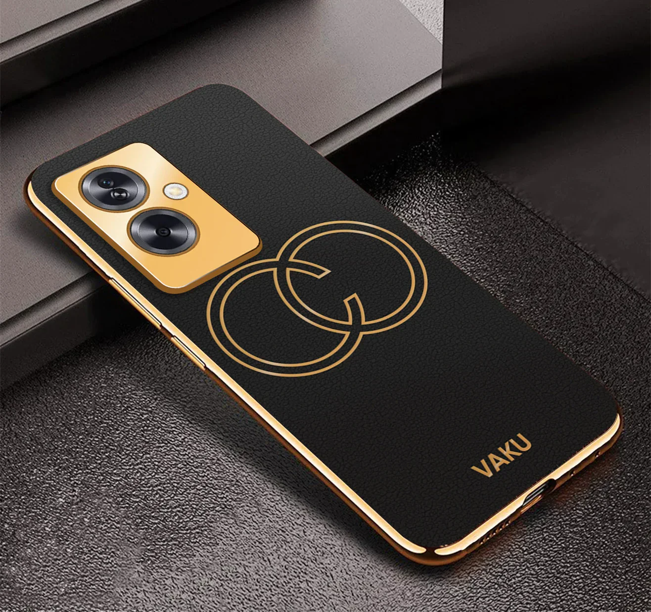 Vaku® Oppo A79 5G Skylar Leather Pattern Gold Electroplated Soft TPU Back Cover - Image 2