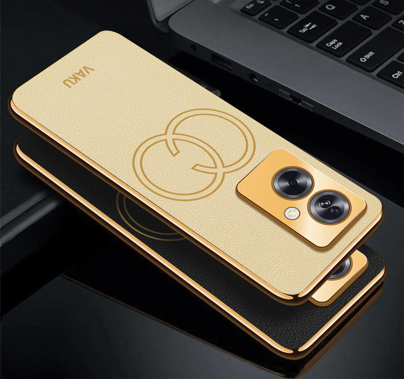 Vaku® Oppo A79 5G Skylar Leather Pattern Gold Electroplated Soft TPU Back Cover - Image 3