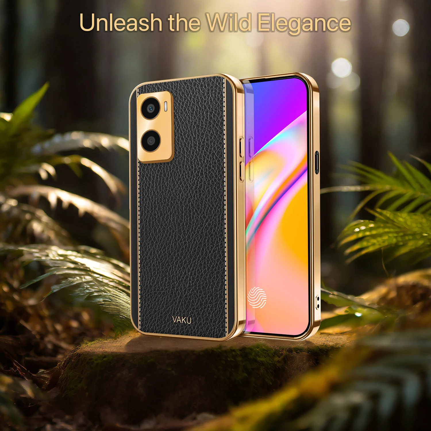 Vaku® Oppo A96 Luxemberg Series Leather Stitched Gold Electroplated Soft TPU Back Cover - Image 13