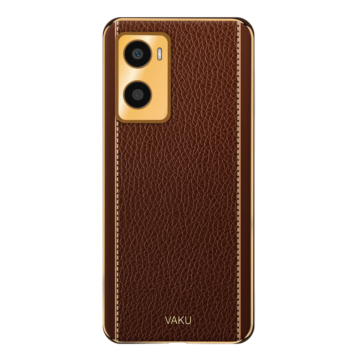 Vaku® Oppo A96 Luxemberg Series Leather Stitched Gold Electroplated Soft TPU Back Cover - Image 8