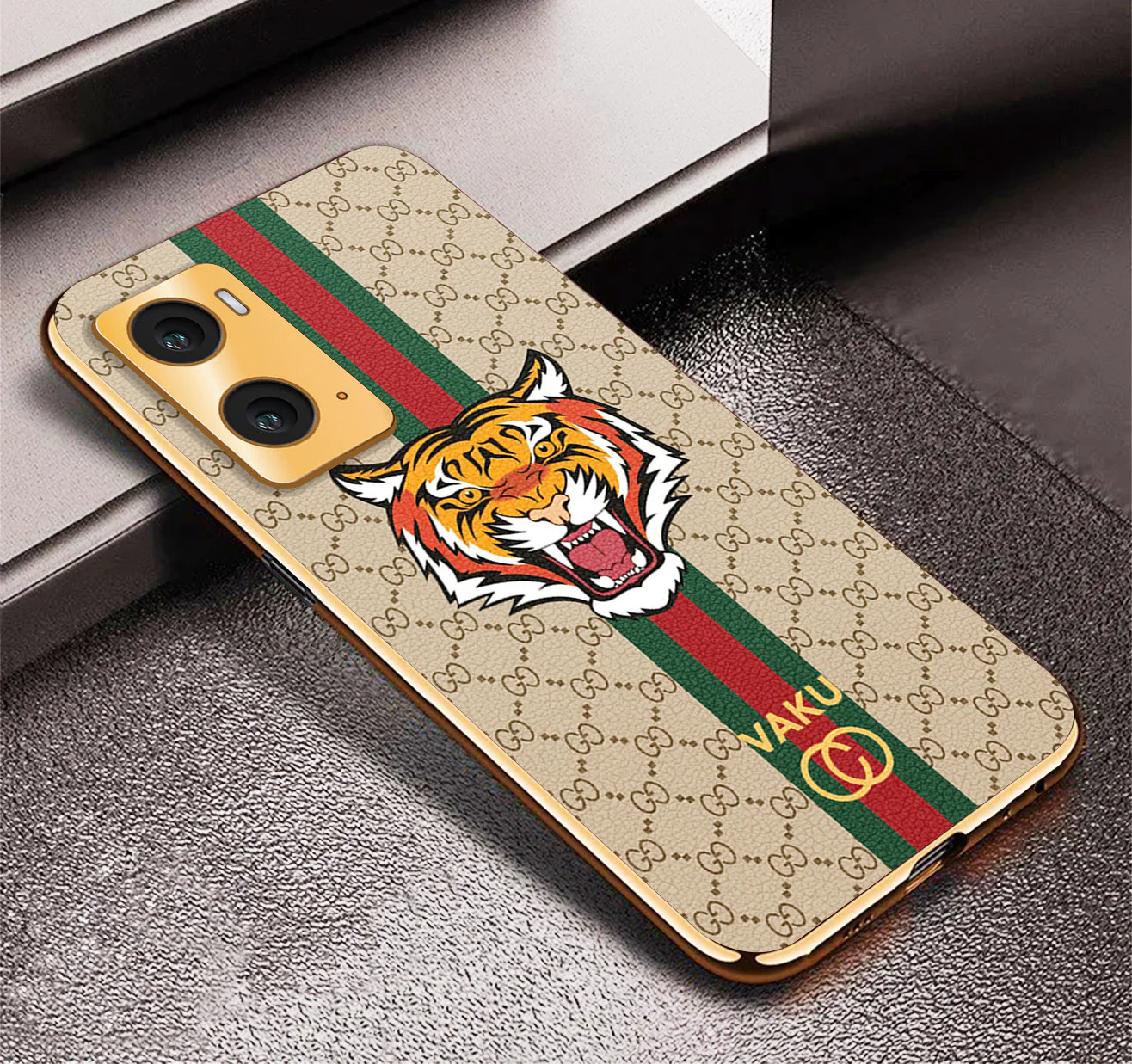 Vaku® Oppo A96 Lynx Designer Leather Pattern Gold Electroplated Soft TPU Back Cover Case - Image 10