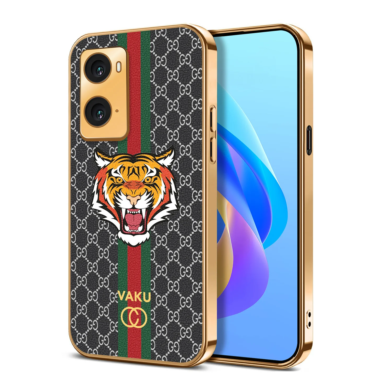 Vaku® Oppo A96 Lynx Designer Leather Pattern Gold Electroplated Soft TPU Back Cover Case - Image 13