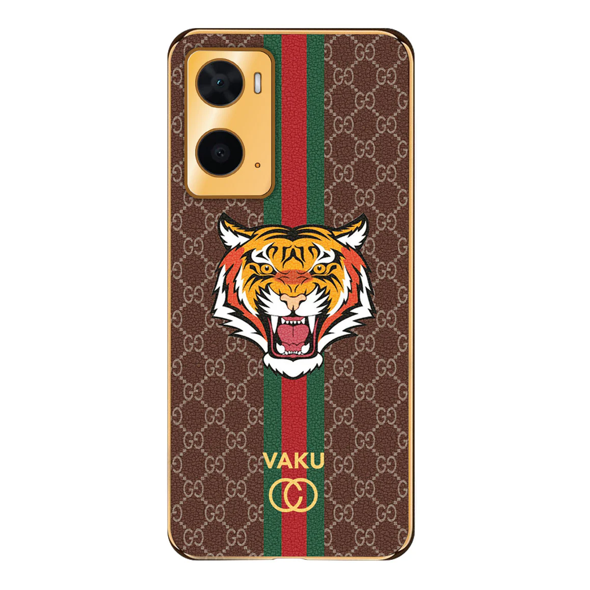 Vaku® Oppo A96 Lynx Designer Leather Pattern Gold Electroplated Soft TPU Back Cover Case - Image 15