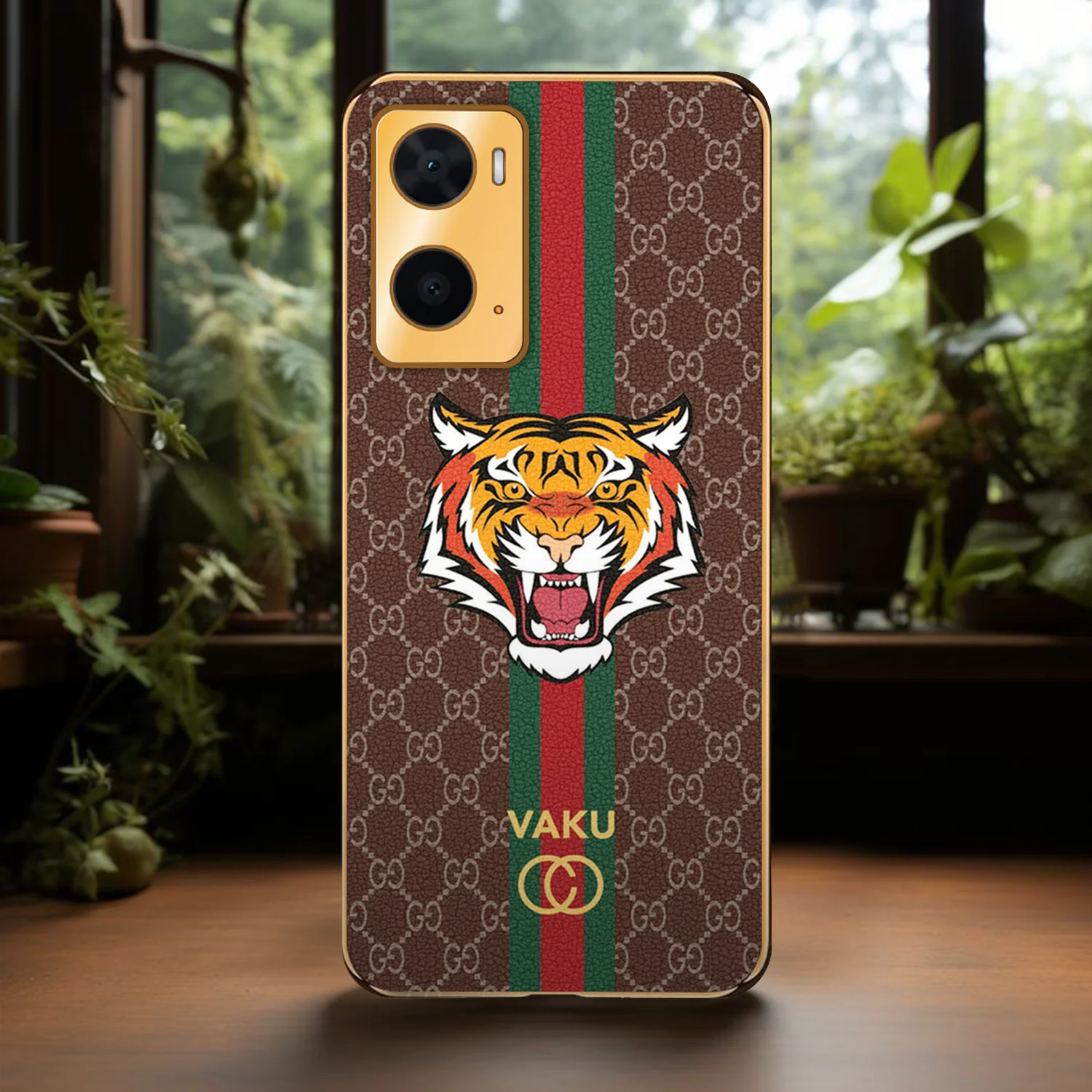 Vaku® Oppo A96 Lynx Designer Leather Pattern Gold Electroplated Soft TPU Back Cover Case - Image 16