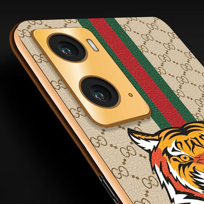 Vaku® Oppo A96 Lynx Designer Leather Pattern Gold Electroplated Soft TPU Back Cover Case - Image 17