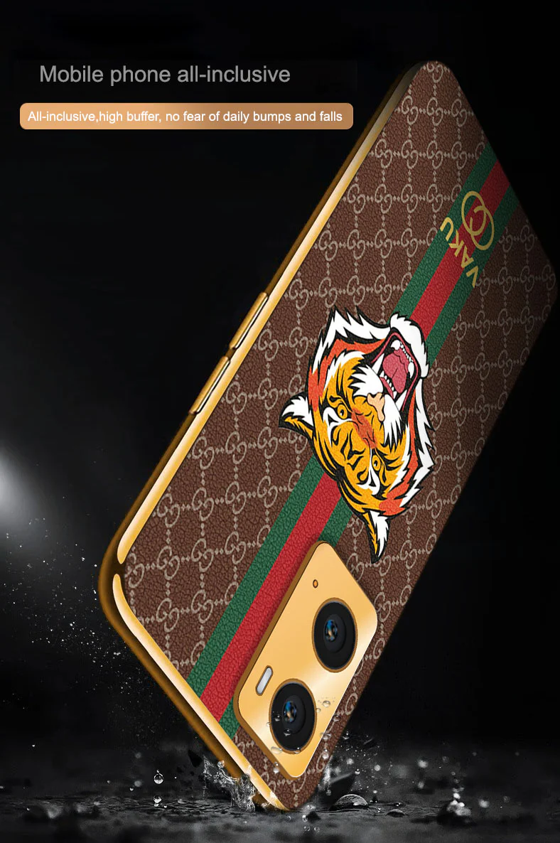 Vaku® Oppo A96 Lynx Designer Leather Pattern Gold Electroplated Soft TPU Back Cover Case - Image 6