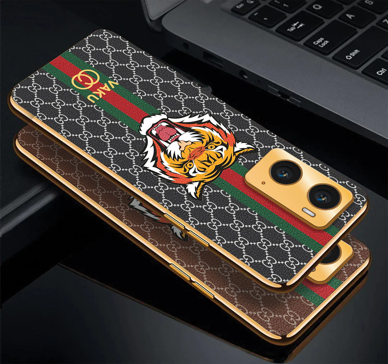 Vaku® Oppo A96 Lynx Designer Leather Pattern Gold Electroplated Soft TPU Back Cover Case - Image 9