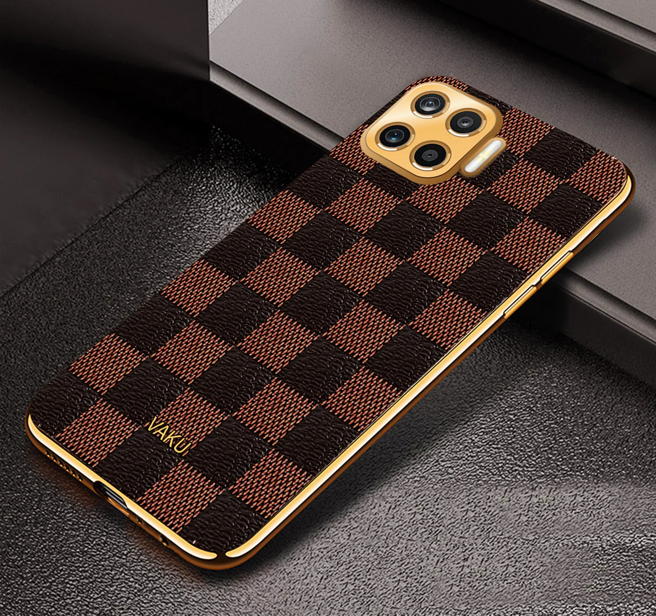 Vaku® Oppo F17 Pro Cheron Leather Electroplated Soft TPU Back Cover - Image 3