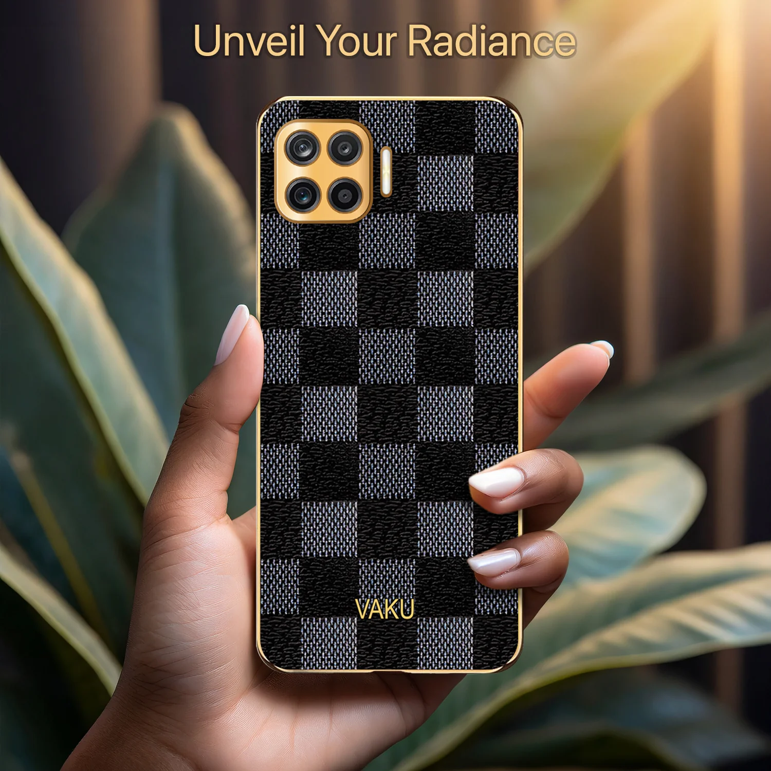 Vaku® Oppo F17 Pro Cheron Leather Electroplated Soft TPU Back Cover - Image 4