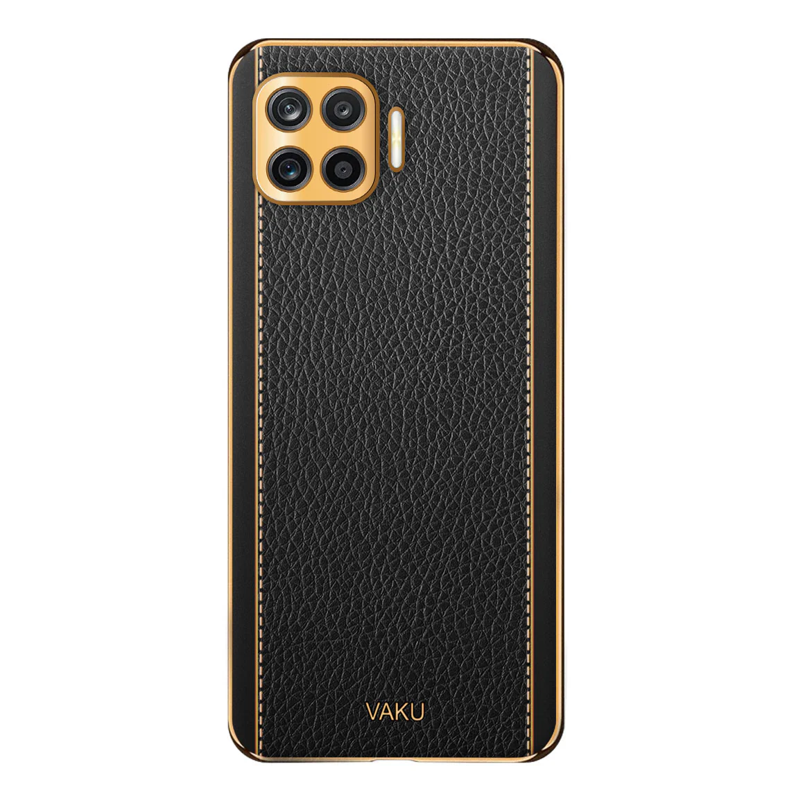 Vaku® Oppo F17 Pro Luxemberg Series Leather Stitched Gold Electroplated Soft TPU Back Cover - Image 13