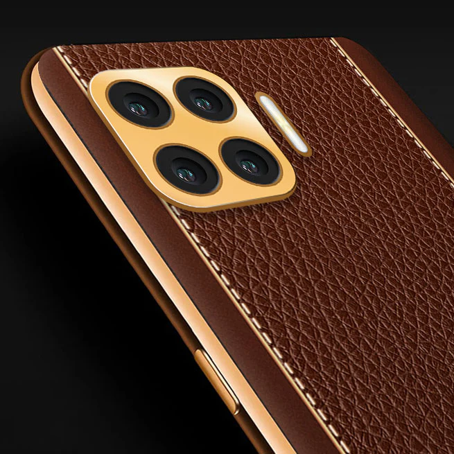 Vaku® Oppo F17 Pro Luxemberg Series Leather Stitched Gold Electroplated Soft TPU Back Cover - Image 2