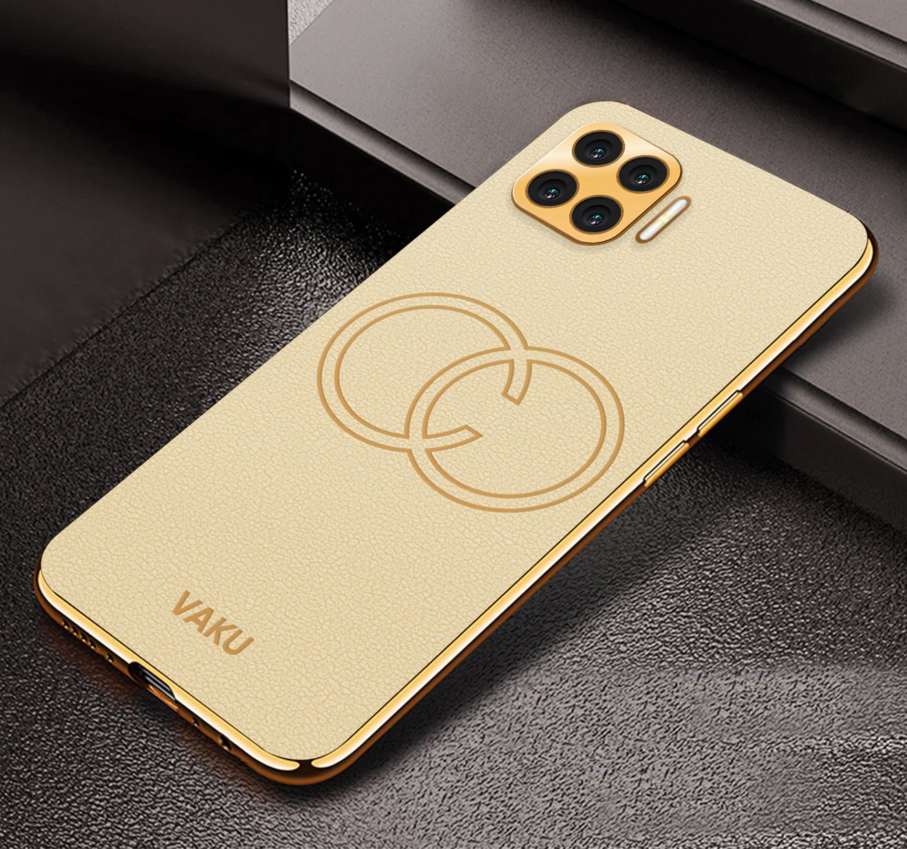 Vaku® Oppo F17 Pro Skylar Leather Pattern Gold Electroplated Soft TPU Back Cover