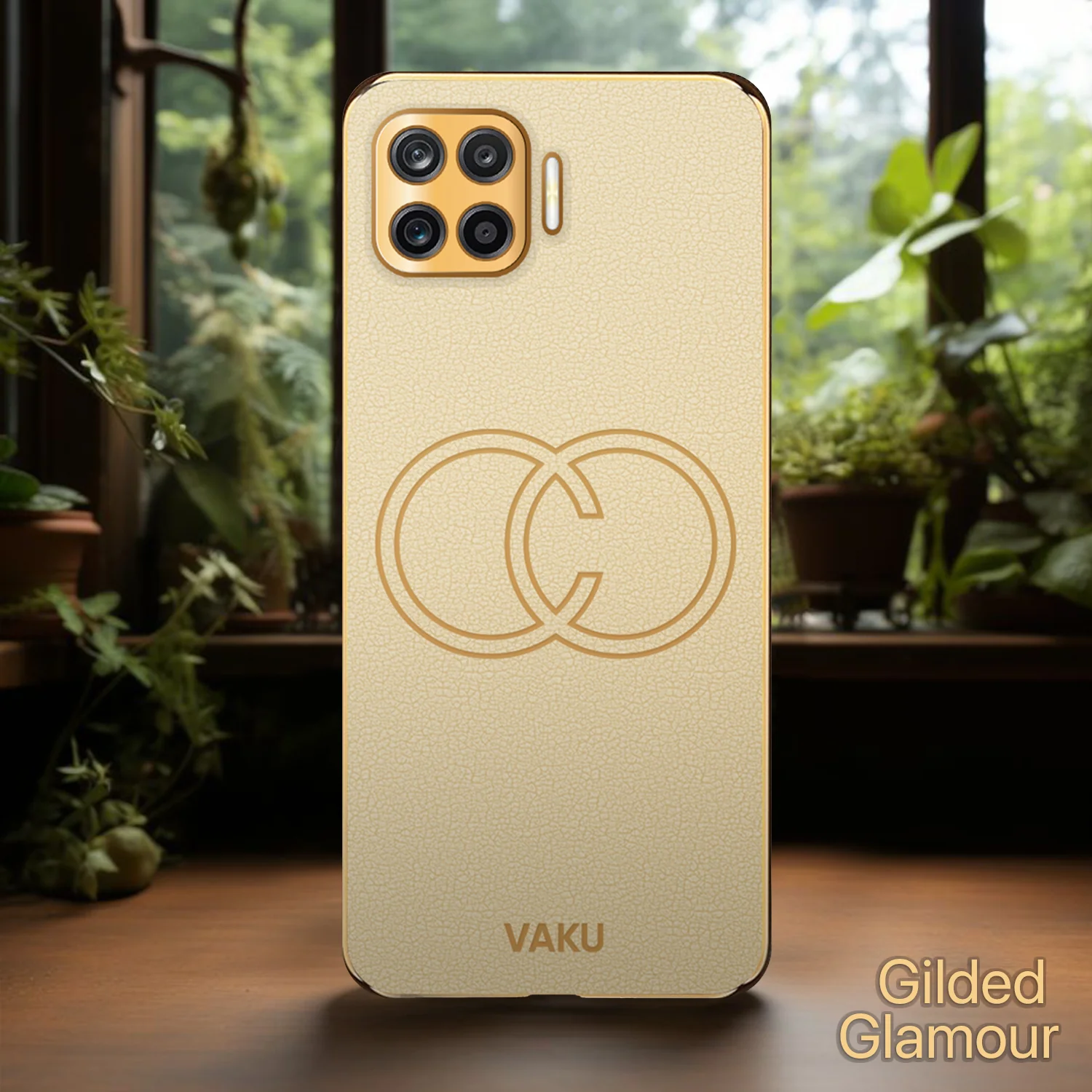 Vaku® Oppo F17 Pro Skylar Leather Pattern Gold Electroplated Soft TPU Back Cover - Image 12