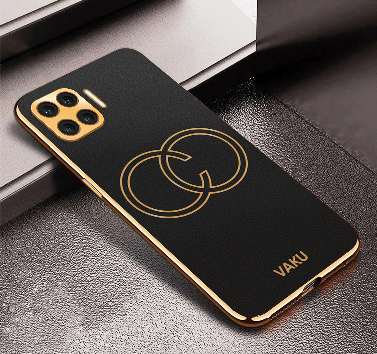 Vaku® Oppo F17 Pro Skylar Leather Pattern Gold Electroplated Soft TPU Back Cover - Image 4