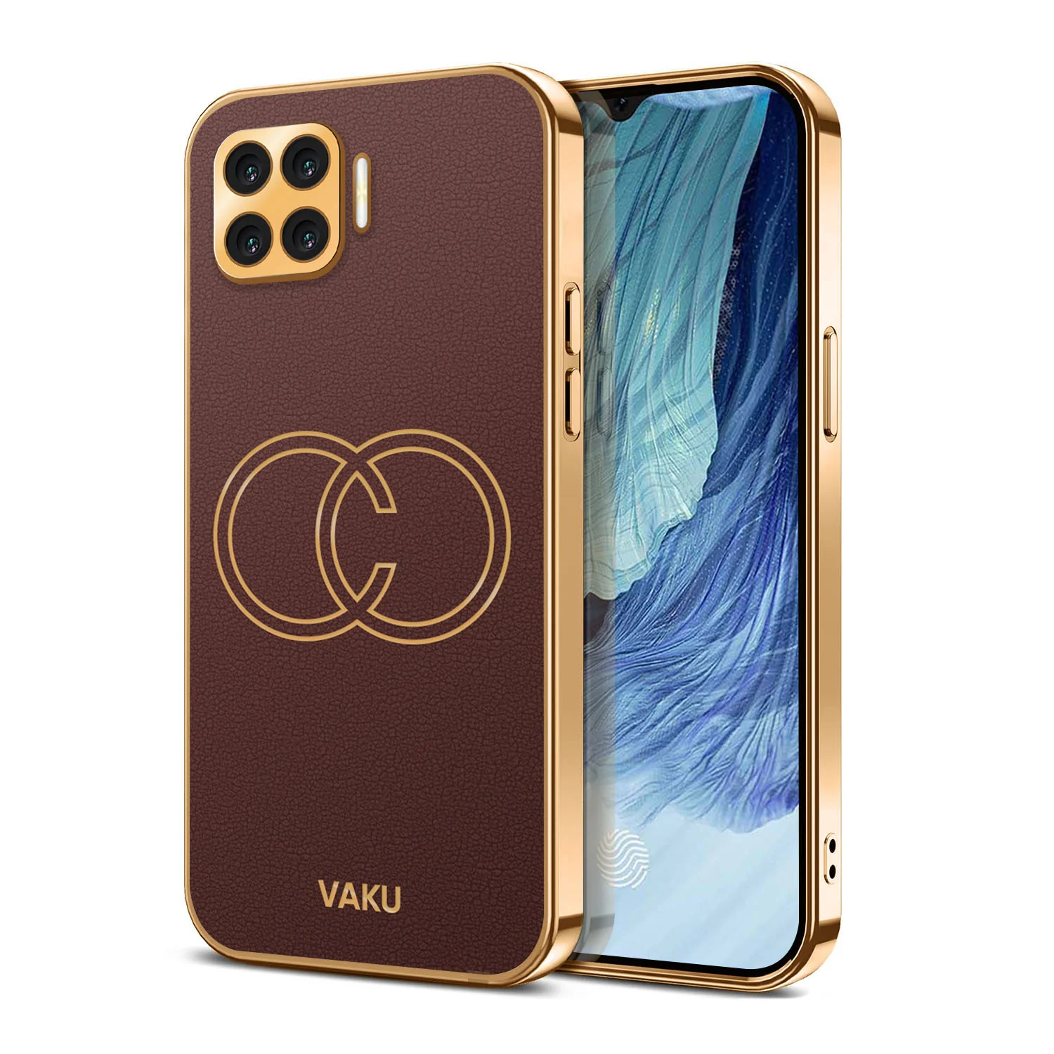 Vaku® Oppo F17 Pro Skylar Leather Pattern Gold Electroplated Soft TPU Back Cover - Image 5