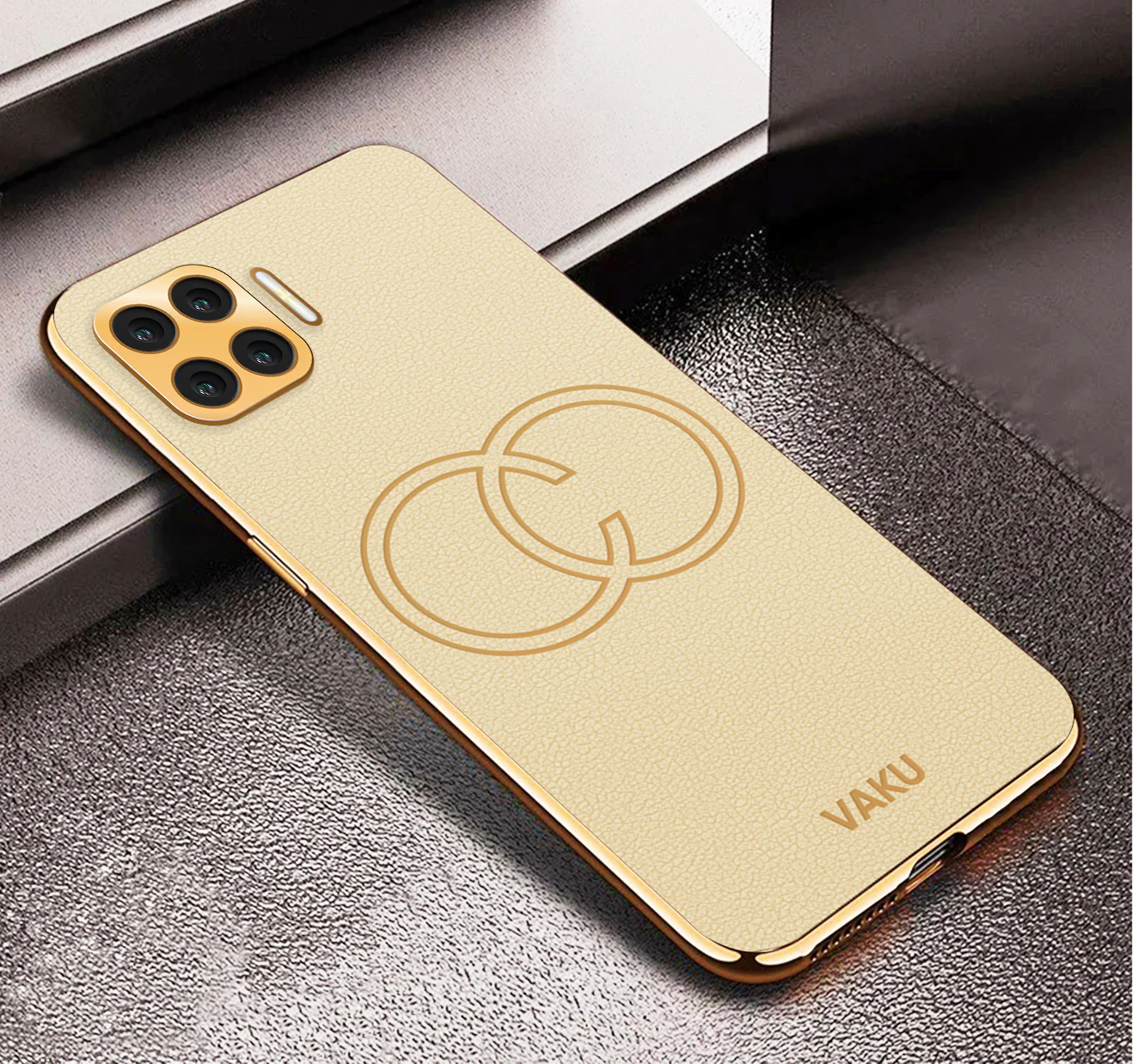 Vaku® Oppo F17 Pro Skylar Leather Pattern Gold Electroplated Soft TPU Back Cover - Image 17