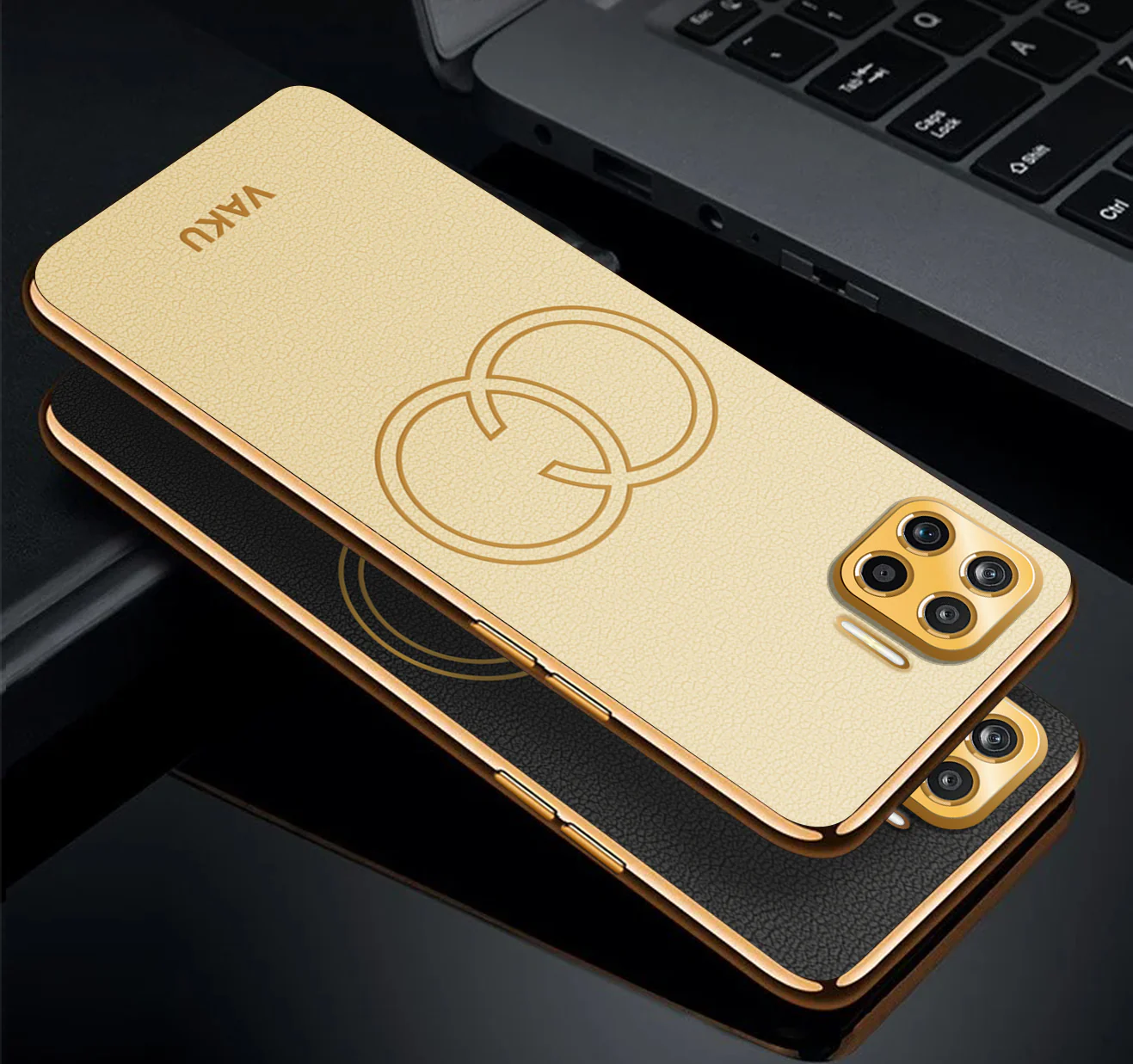 Vaku® Oppo F17 Pro Skylar Leather Pattern Gold Electroplated Soft TPU Back Cover - Image 2