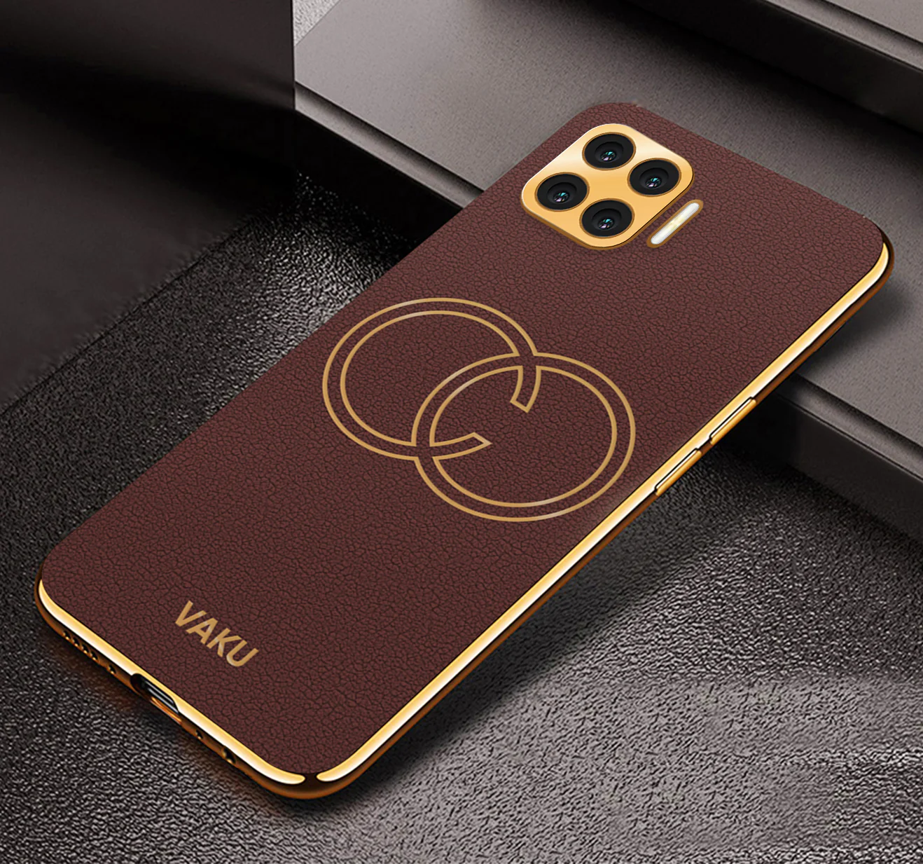 Vaku® Oppo F17 Pro Skylar Leather Pattern Gold Electroplated Soft TPU Back Cover - Image 4