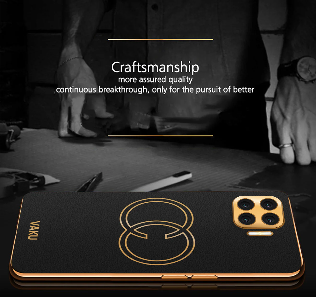 Vaku® Oppo F17 Pro Skylar Leather Pattern Gold Electroplated Soft TPU Back Cover - Image 8