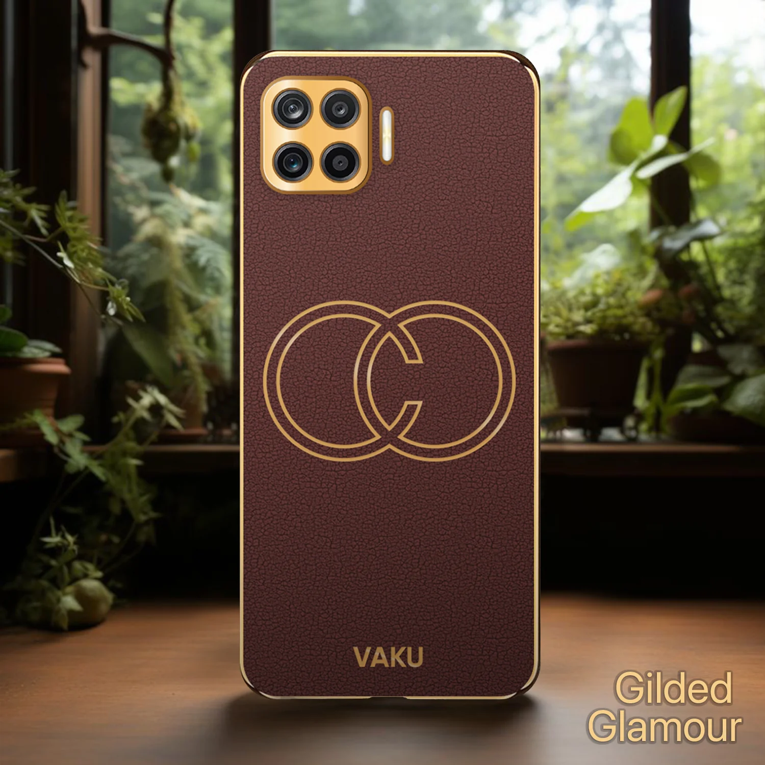 Vaku® Oppo F17 Skylar Leather Pattern Gold Electroplated Soft TPU Back Cover - Image 11