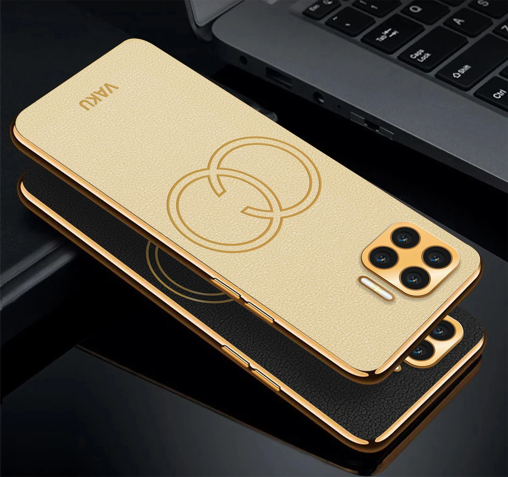 Vaku® Oppo F17 Skylar Leather Pattern Gold Electroplated Soft TPU Back Cover - Image 3
