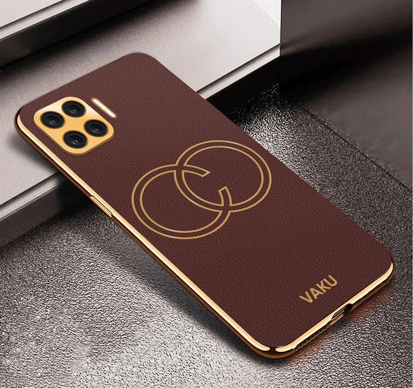 Vaku® Oppo F17 Skylar Leather Pattern Gold Electroplated Soft TPU Back Cover - Image 4