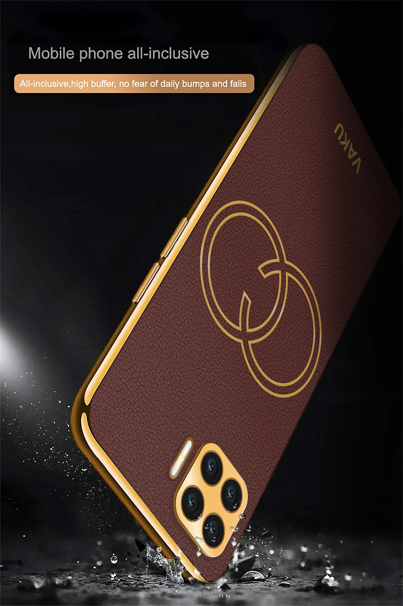 Vaku® Oppo F17 Skylar Leather Pattern Gold Electroplated Soft TPU Back Cover - Image 5