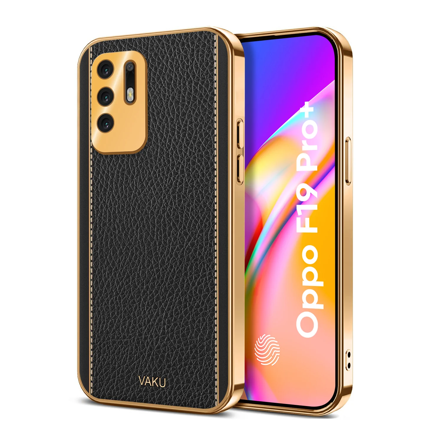 Vaku® Oppo F19 Pro Plus 5G Luxemberg Series Leather Stitched Gold Electroplated Soft TPU Back Cover - Image 10