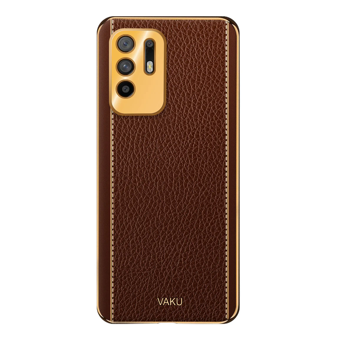 Vaku® Oppo F19 Pro Plus 5G Luxemberg Series Leather Stitched Gold Electroplated Soft TPU Back Cover - Image 13