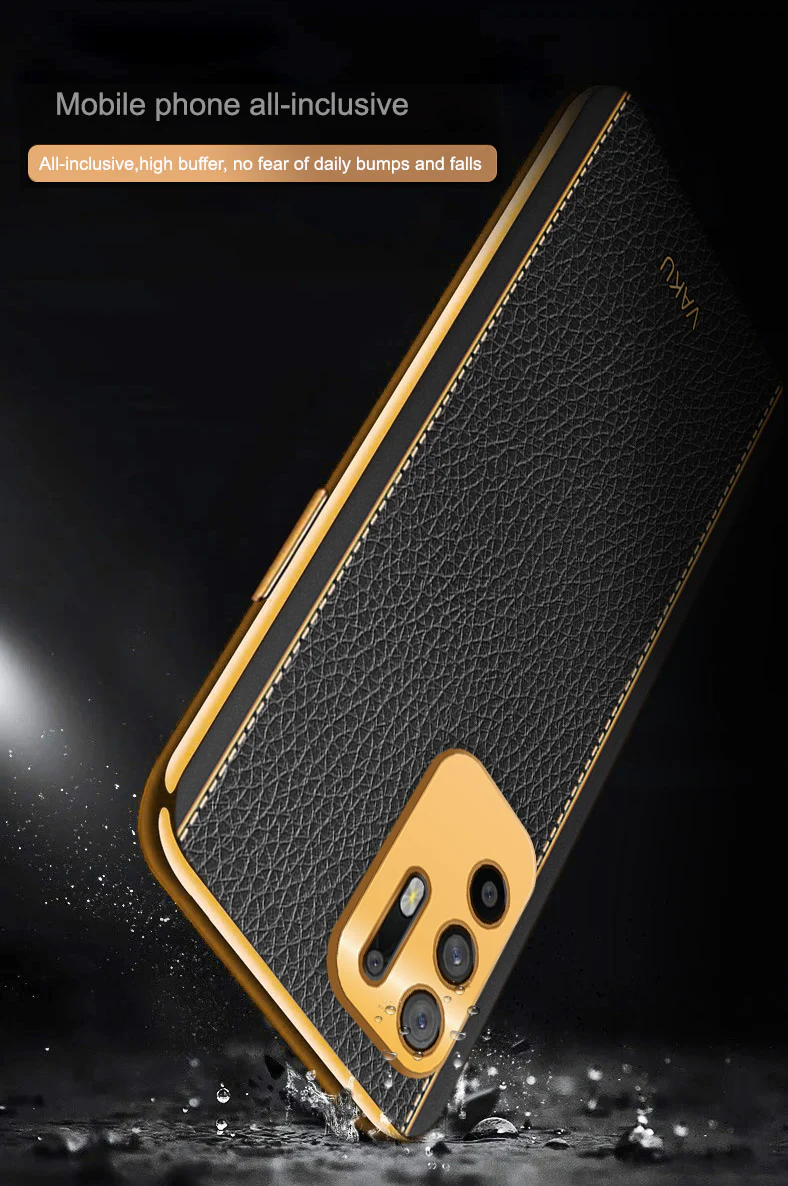 Vaku® Oppo F19 Pro Plus 5G Luxemberg Series Leather Stitched Gold Electroplated Soft TPU Back Cover - Image 15