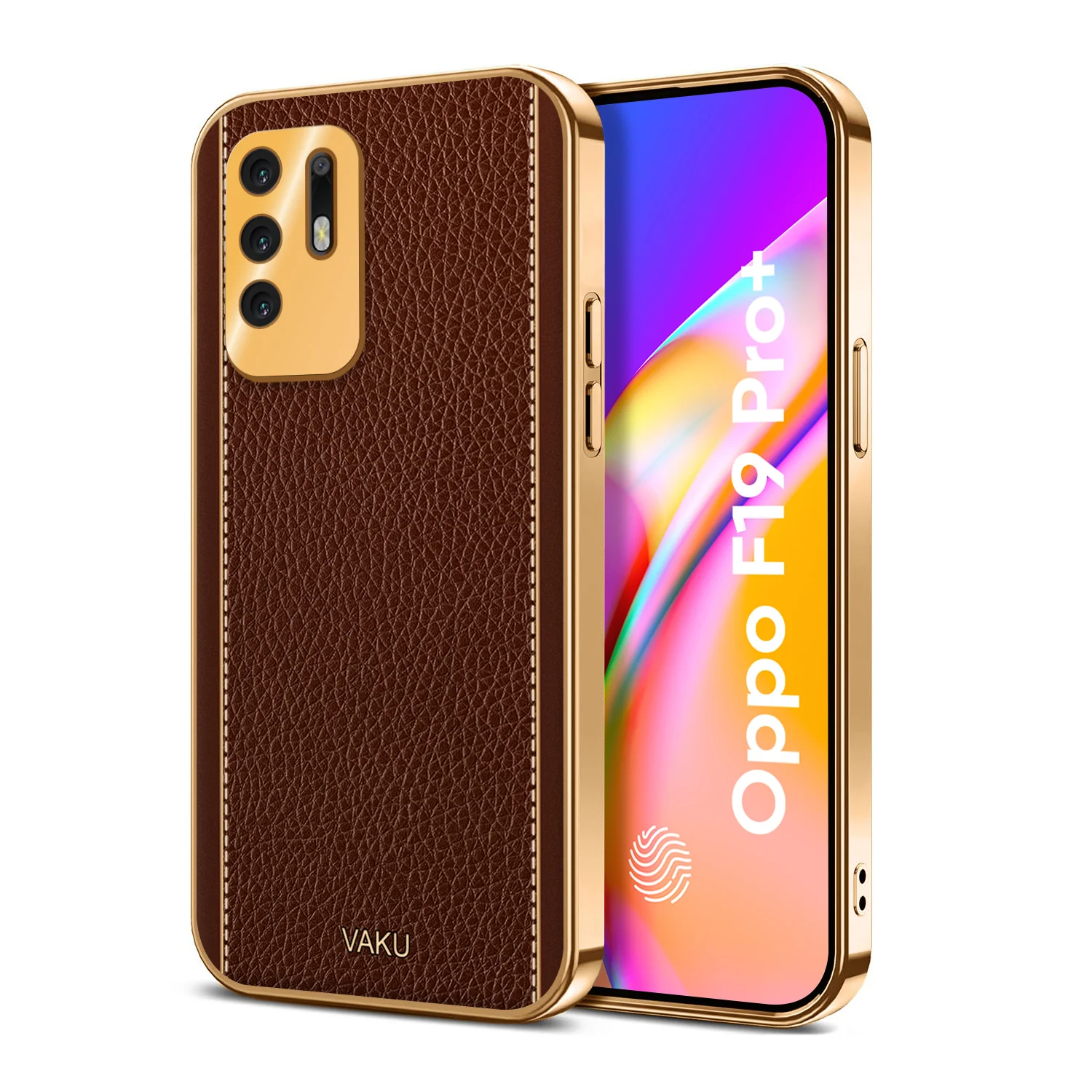 Vaku® Oppo F19 Pro Plus 5G Luxemberg Series Leather Stitched Gold Electroplated Soft TPU Back Cover - Image 3