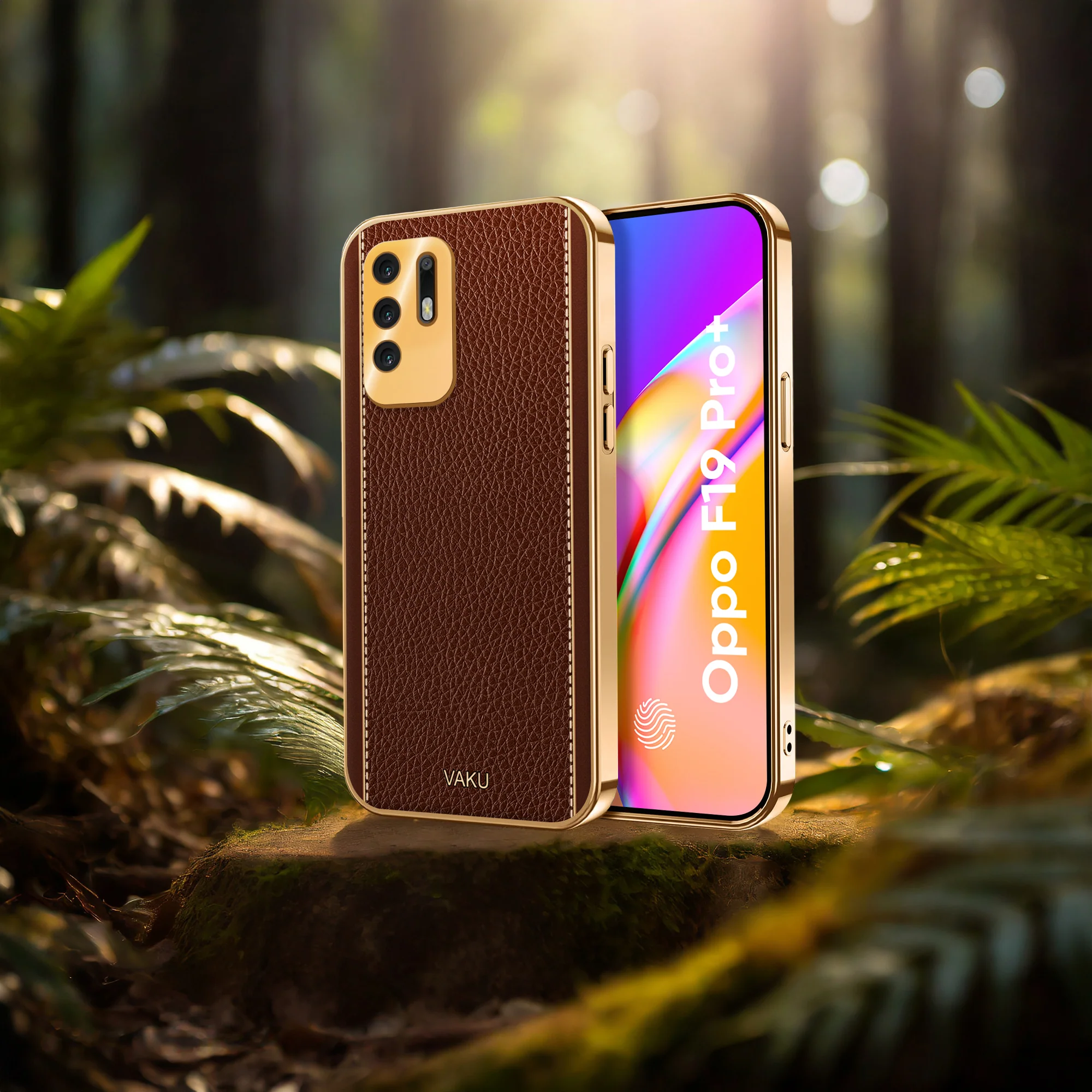 Vaku® Oppo F19 Pro Plus 5G Luxemberg Series Leather Stitched Gold Electroplated Soft TPU Back Cover - Image 7