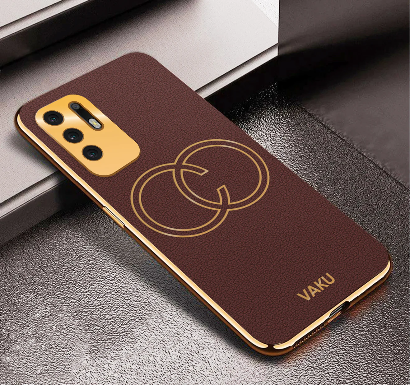 Vaku® Oppo F19 Pro Plus 5G Skylar Leather Pattern Gold Electroplated Soft TPU Back Cover - Image 16