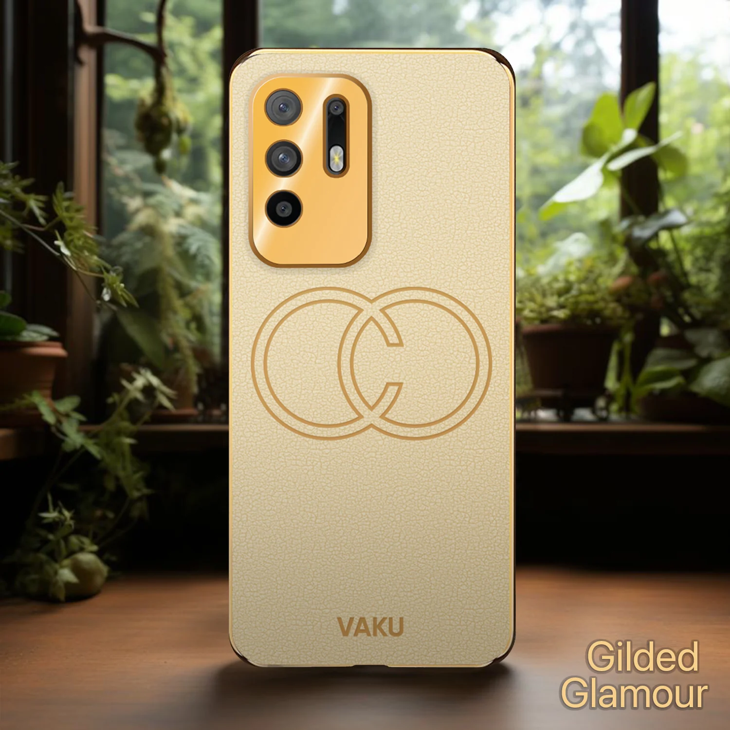 Vaku® Oppo F19 Pro Plus 5G Skylar Leather Pattern Gold Electroplated Soft TPU Back Cover - Image 5