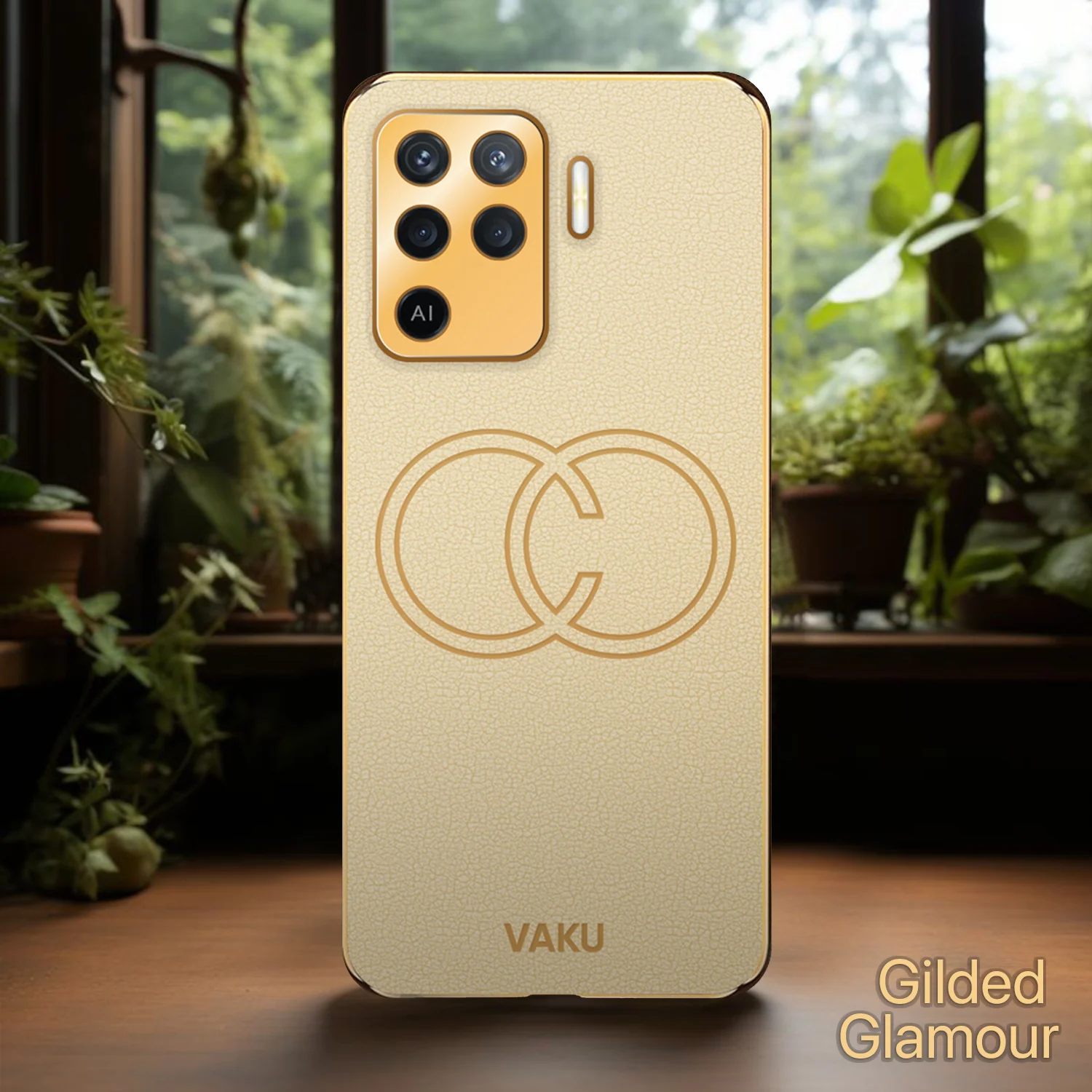 Vaku® Oppo F19 Pro Skylar Leather Pattern Gold Electroplated Soft TPU Back Cover - Image 10