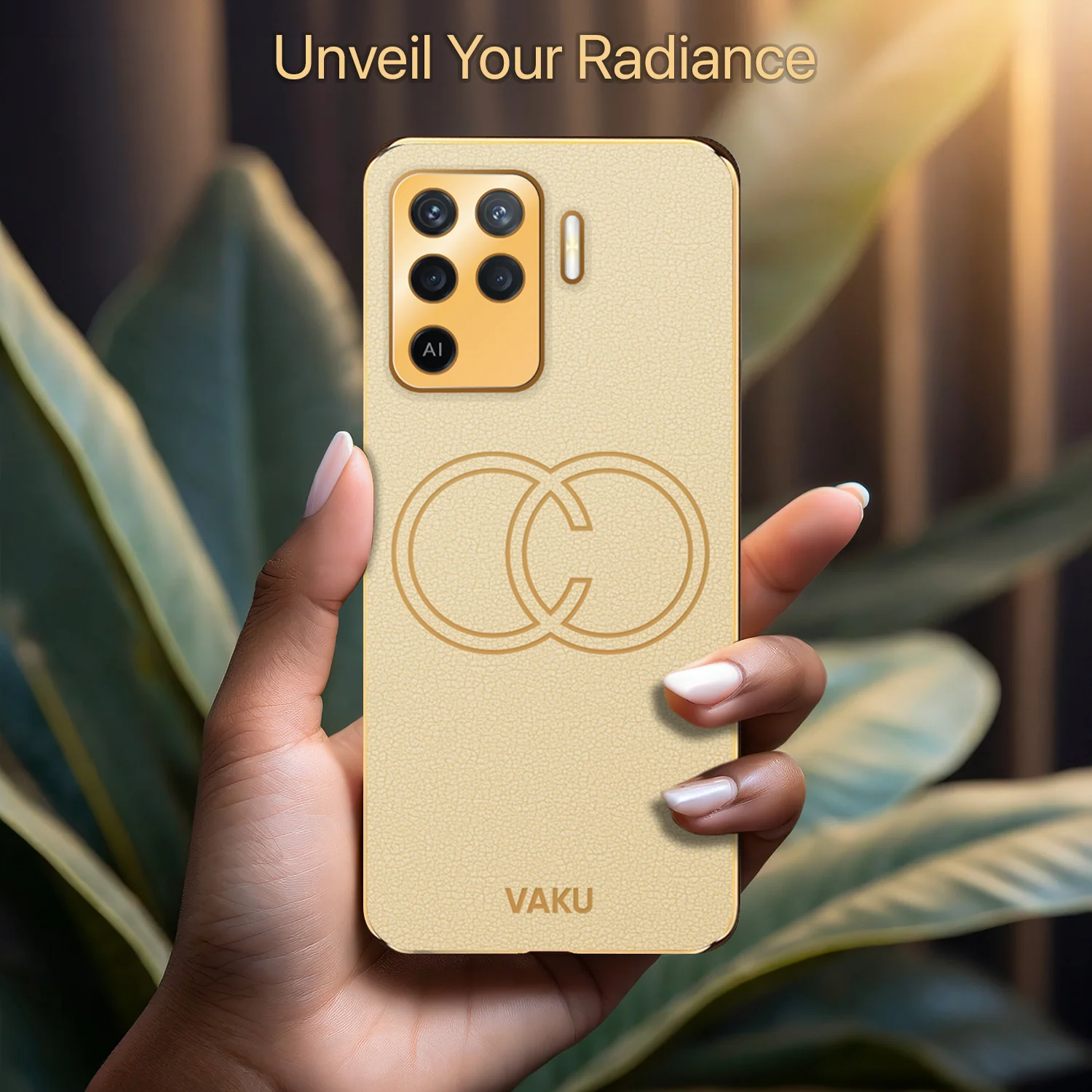 Vaku® Oppo F19 Pro Skylar Leather Pattern Gold Electroplated Soft TPU Back Cover - Image 11