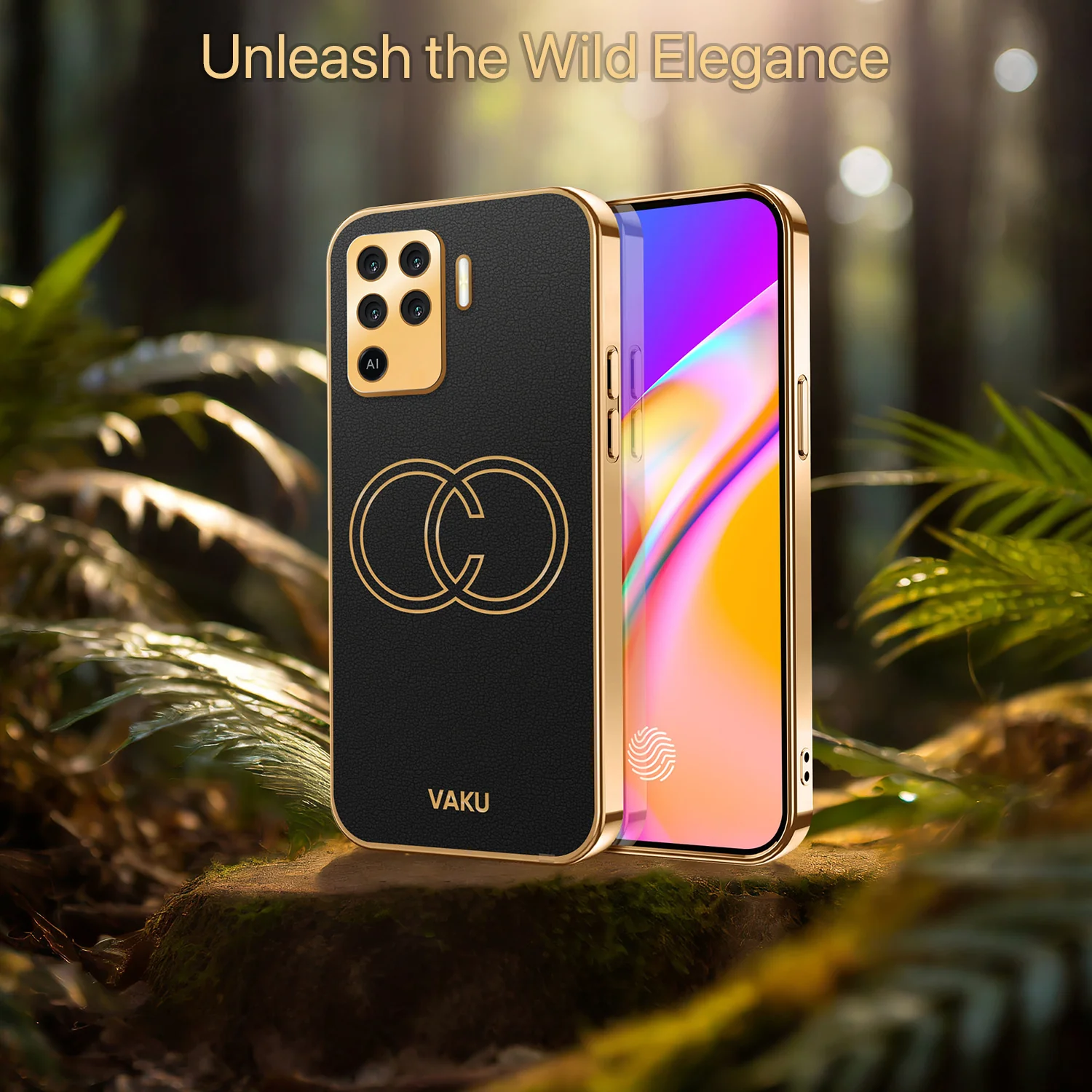 Vaku® Oppo F19 Pro Skylar Leather Pattern Gold Electroplated Soft TPU Back Cover - Image 15