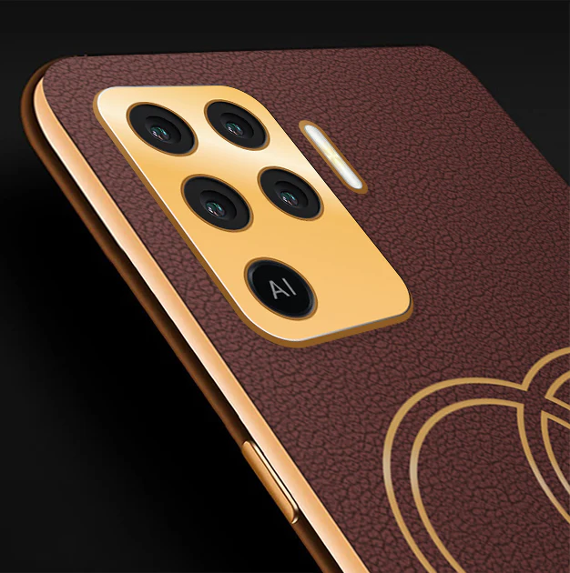 Vaku® Oppo F19 Pro Skylar Leather Pattern Gold Electroplated Soft TPU Back Cover - Image 2