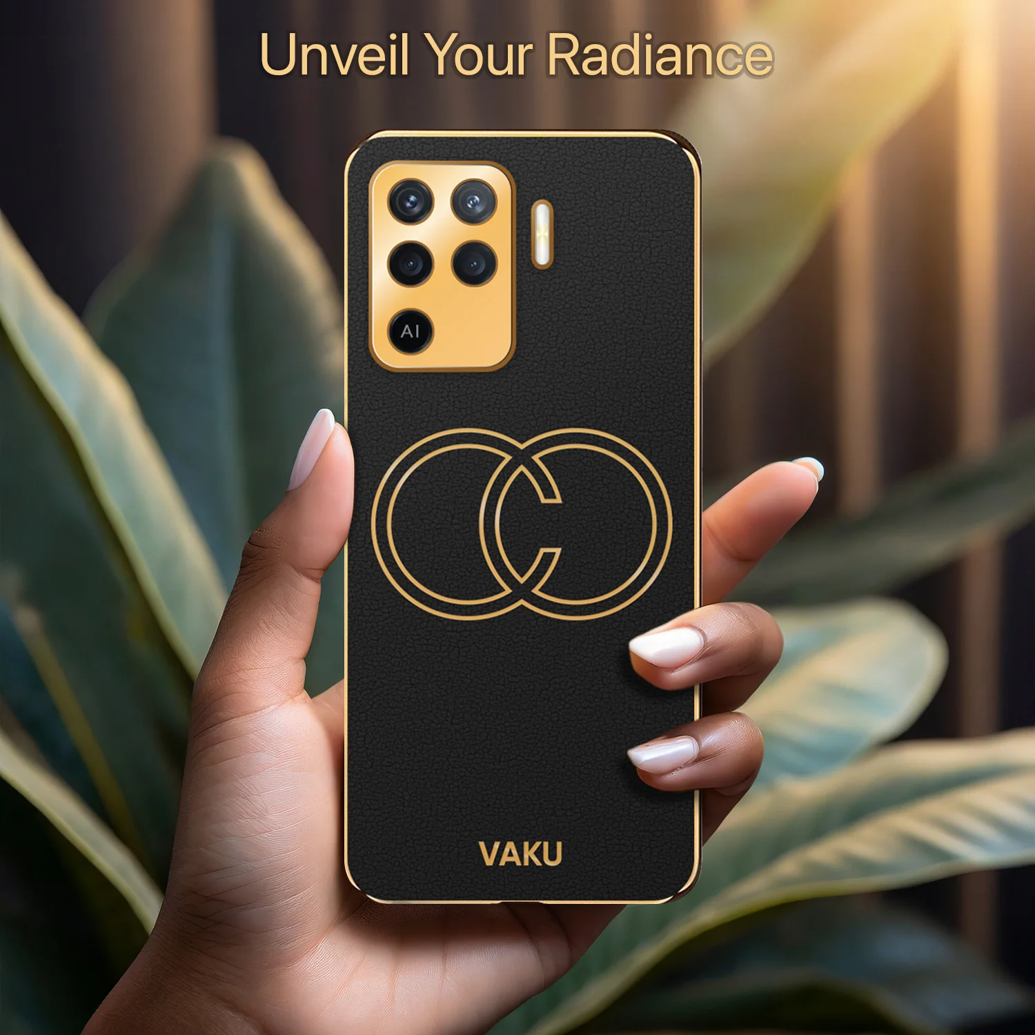 Vaku® Oppo F19 Pro Skylar Leather Pattern Gold Electroplated Soft TPU Back Cover - Image 13