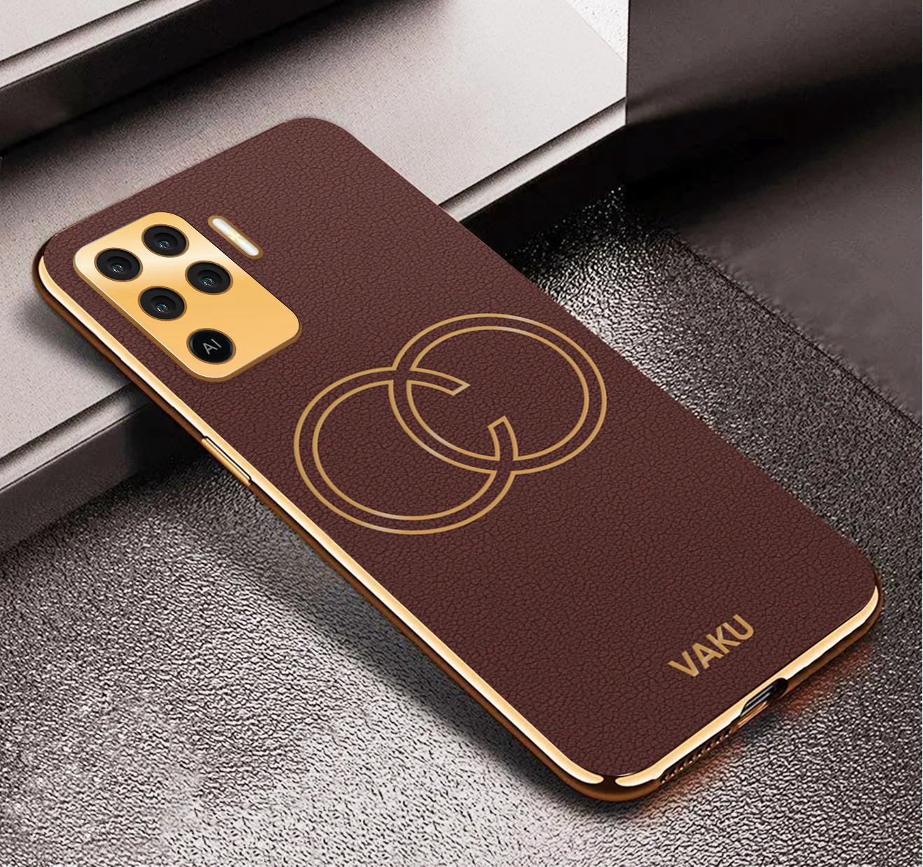 Vaku® Oppo F19 Pro Skylar Leather Pattern Gold Electroplated Soft TPU Back Cover - Image 14