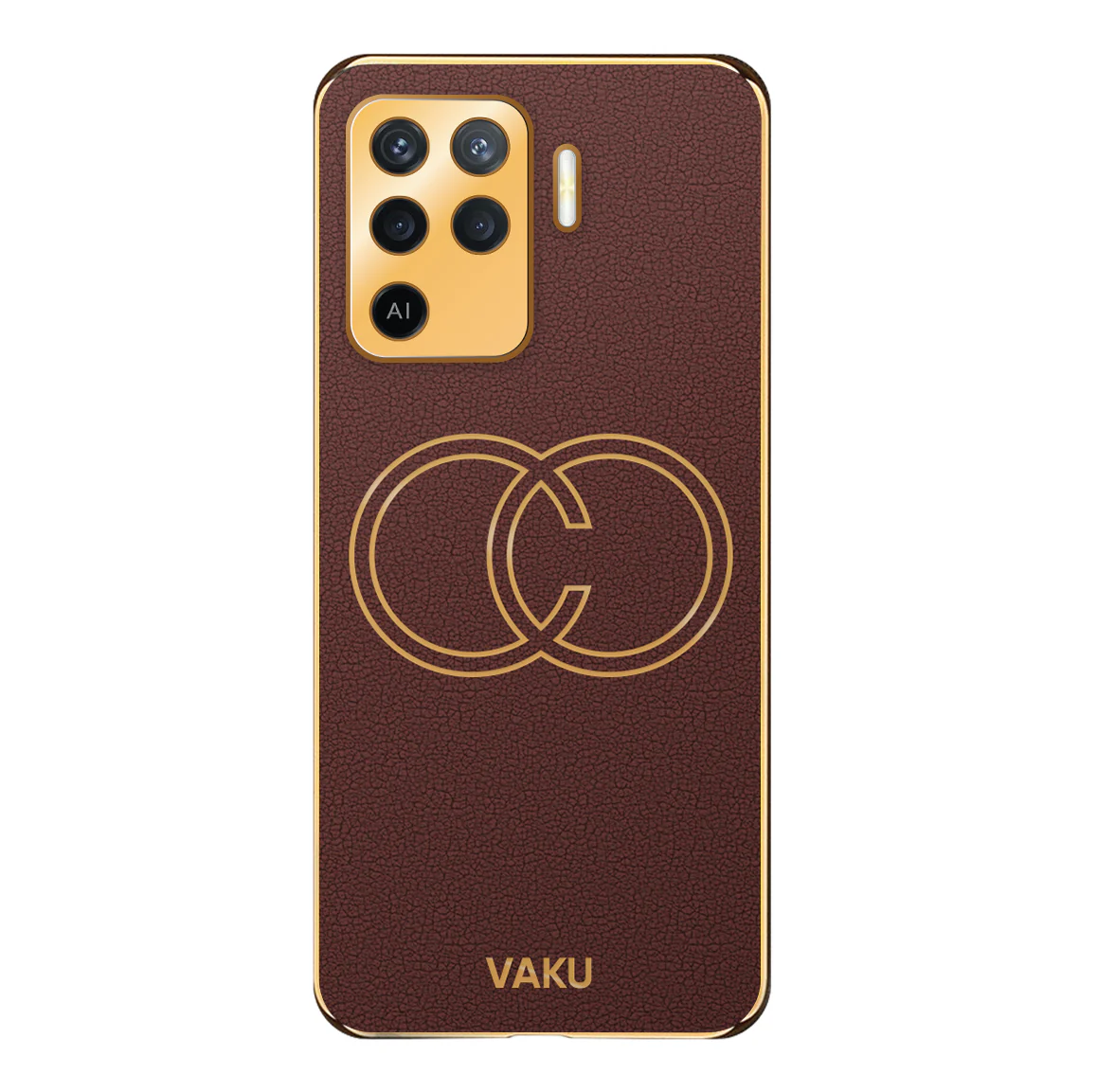 Vaku® Oppo F19 Pro Skylar Leather Pattern Gold Electroplated Soft TPU Back Cover - Image 15