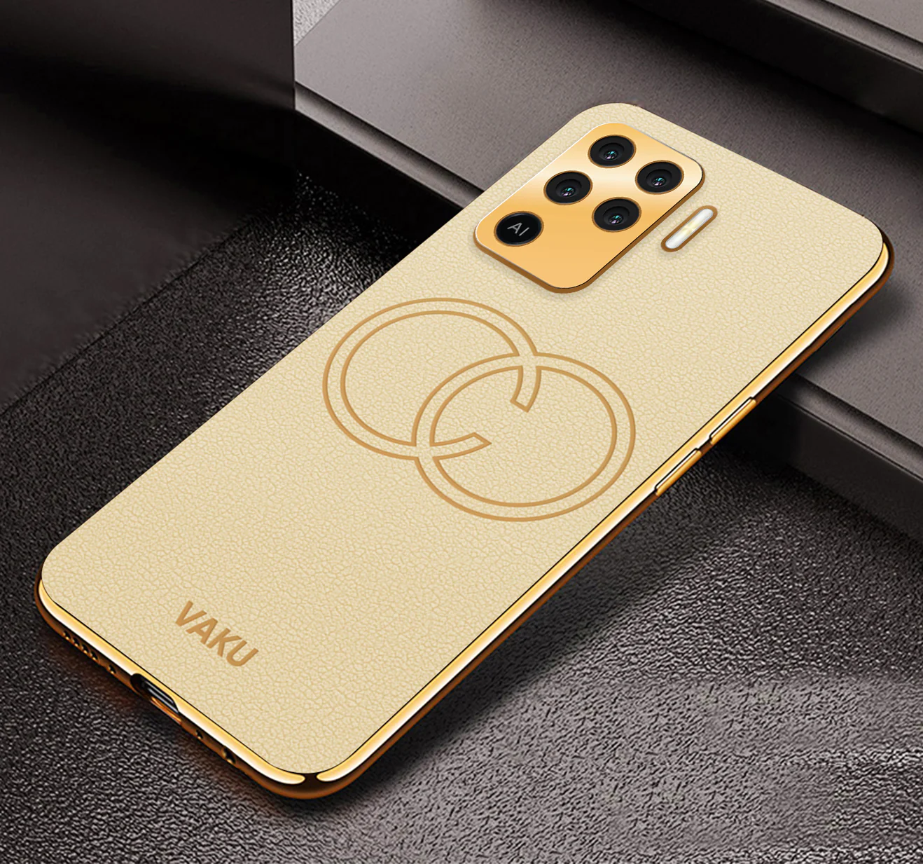 Vaku® Oppo F19 Pro Skylar Leather Pattern Gold Electroplated Soft TPU Back Cover