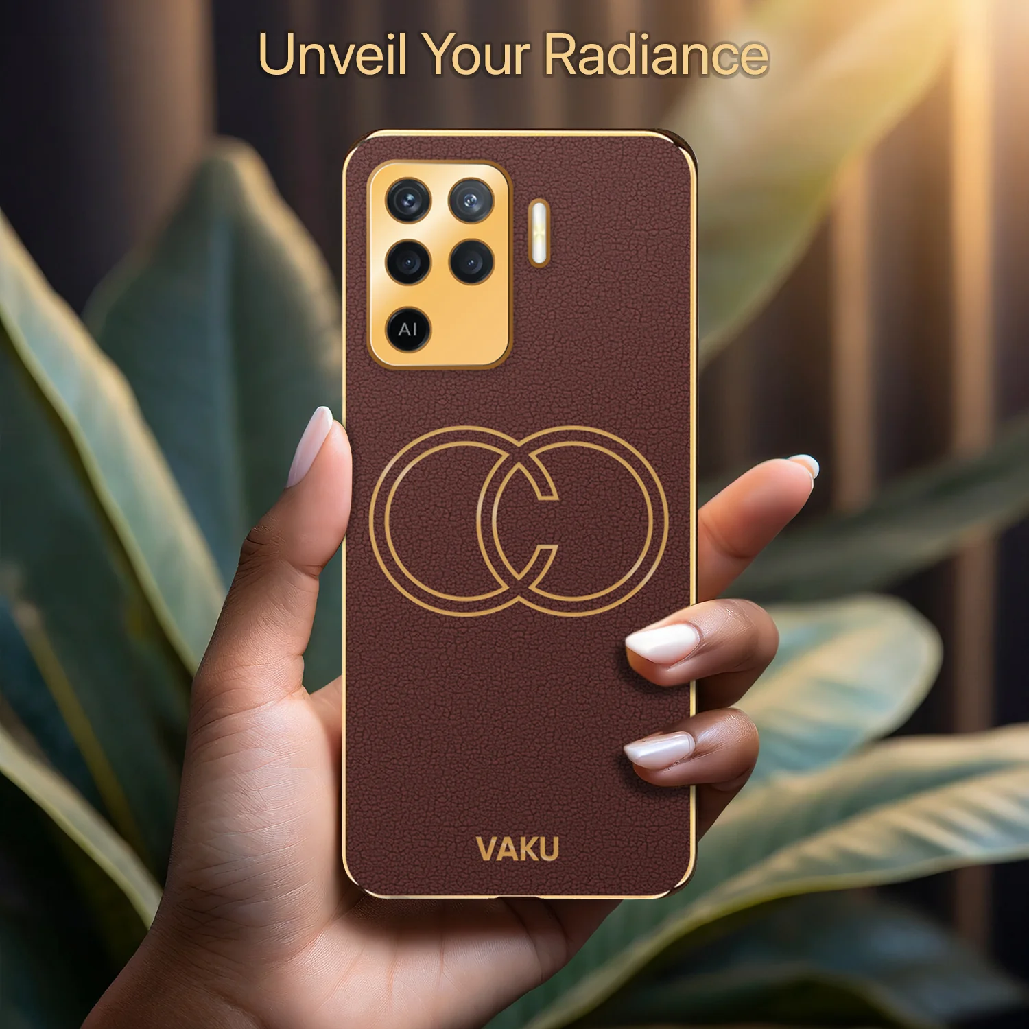 Vaku® Oppo F19 Pro Skylar Leather Pattern Gold Electroplated Soft TPU Back Cover - Image 12