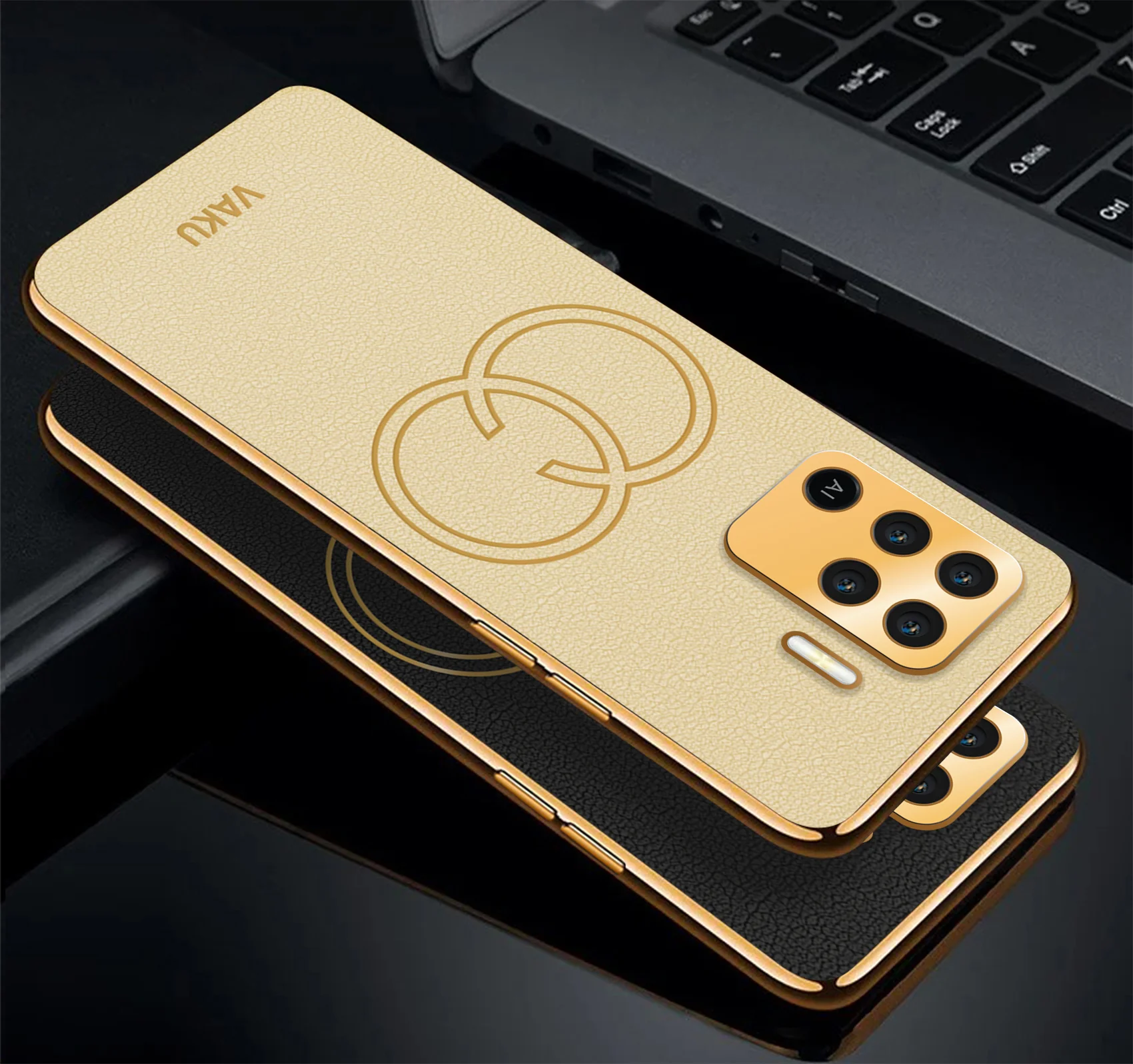 Vaku® Oppo F19 Pro Skylar Leather Pattern Gold Electroplated Soft TPU Back Cover - Image 16