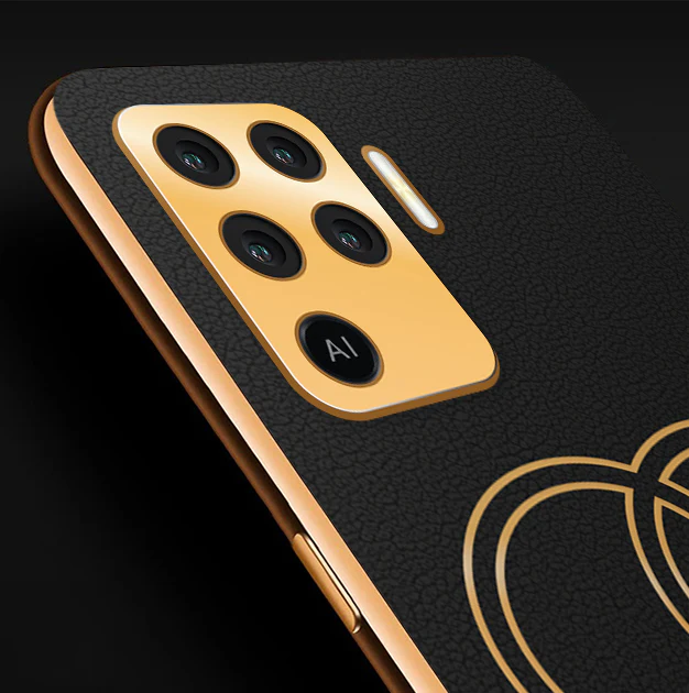 Vaku® Oppo F19 Pro Skylar Leather Pattern Gold Electroplated Soft TPU Back Cover - Image 2