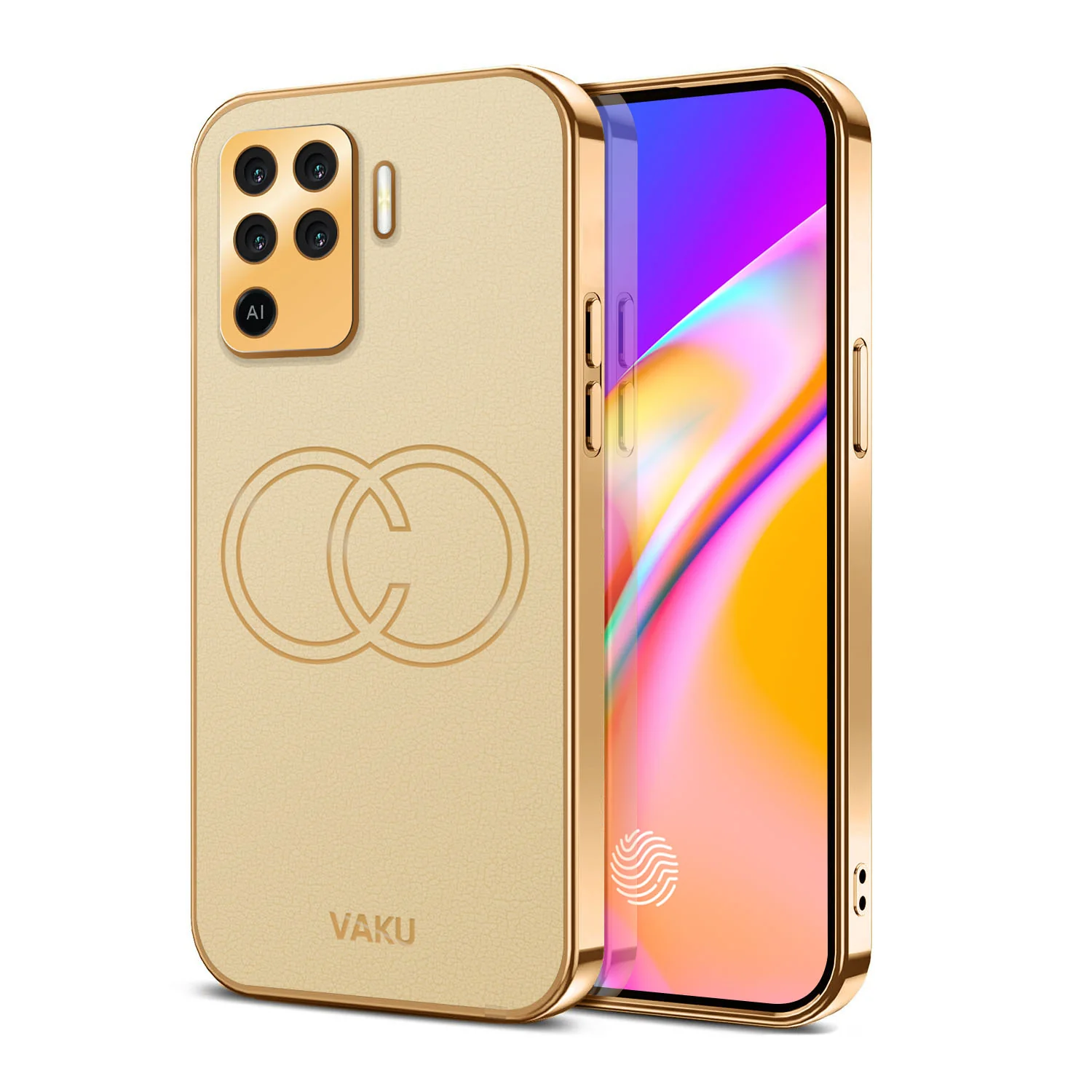Vaku® Oppo F19 Pro Skylar Leather Pattern Gold Electroplated Soft TPU Back Cover - Image 5