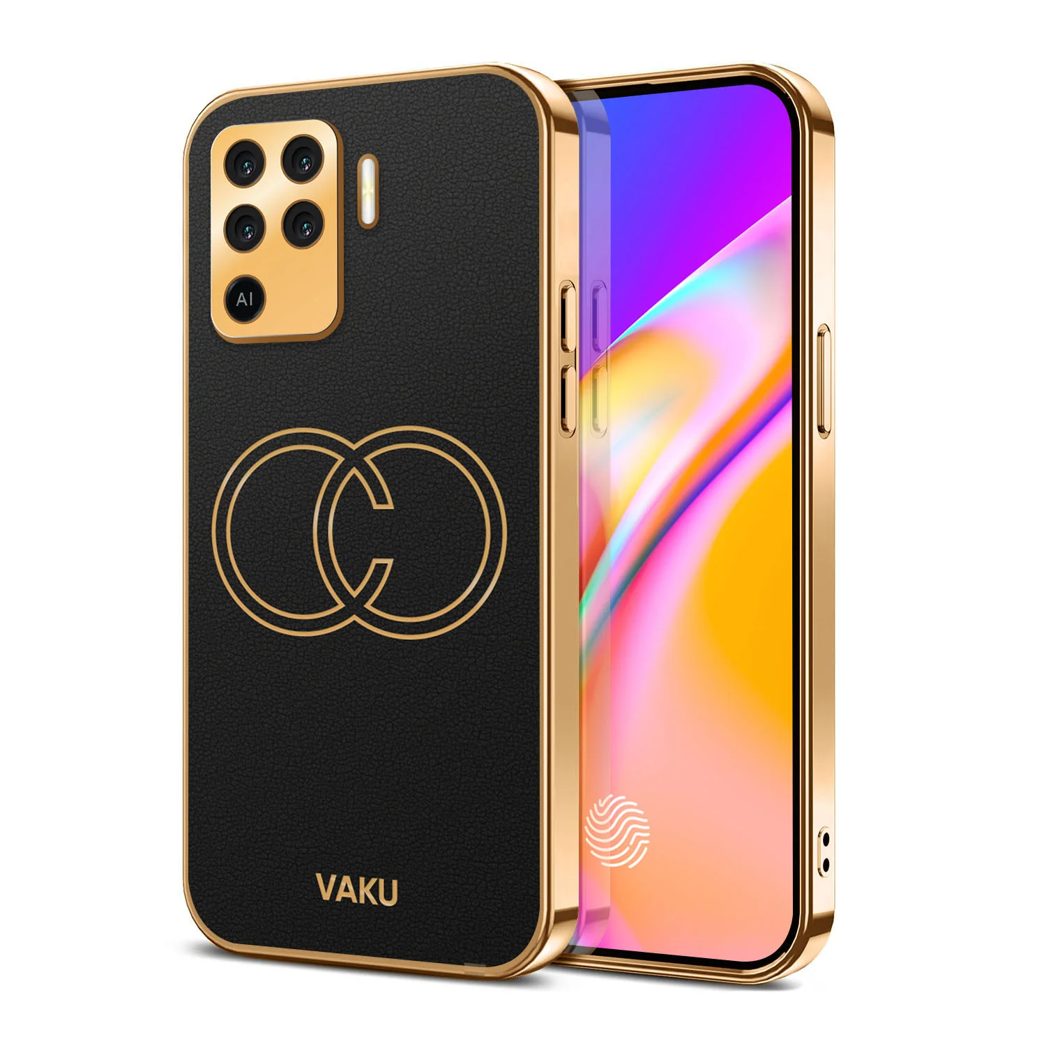 Vaku® Oppo F19 Pro Skylar Leather Pattern Gold Electroplated Soft TPU Back Cover - Image 9