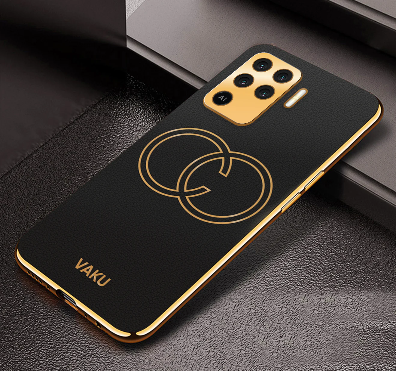 Vaku® Oppo F19 Pro Skylar Leather Pattern Gold Electroplated Soft TPU Back Cover - Image 4