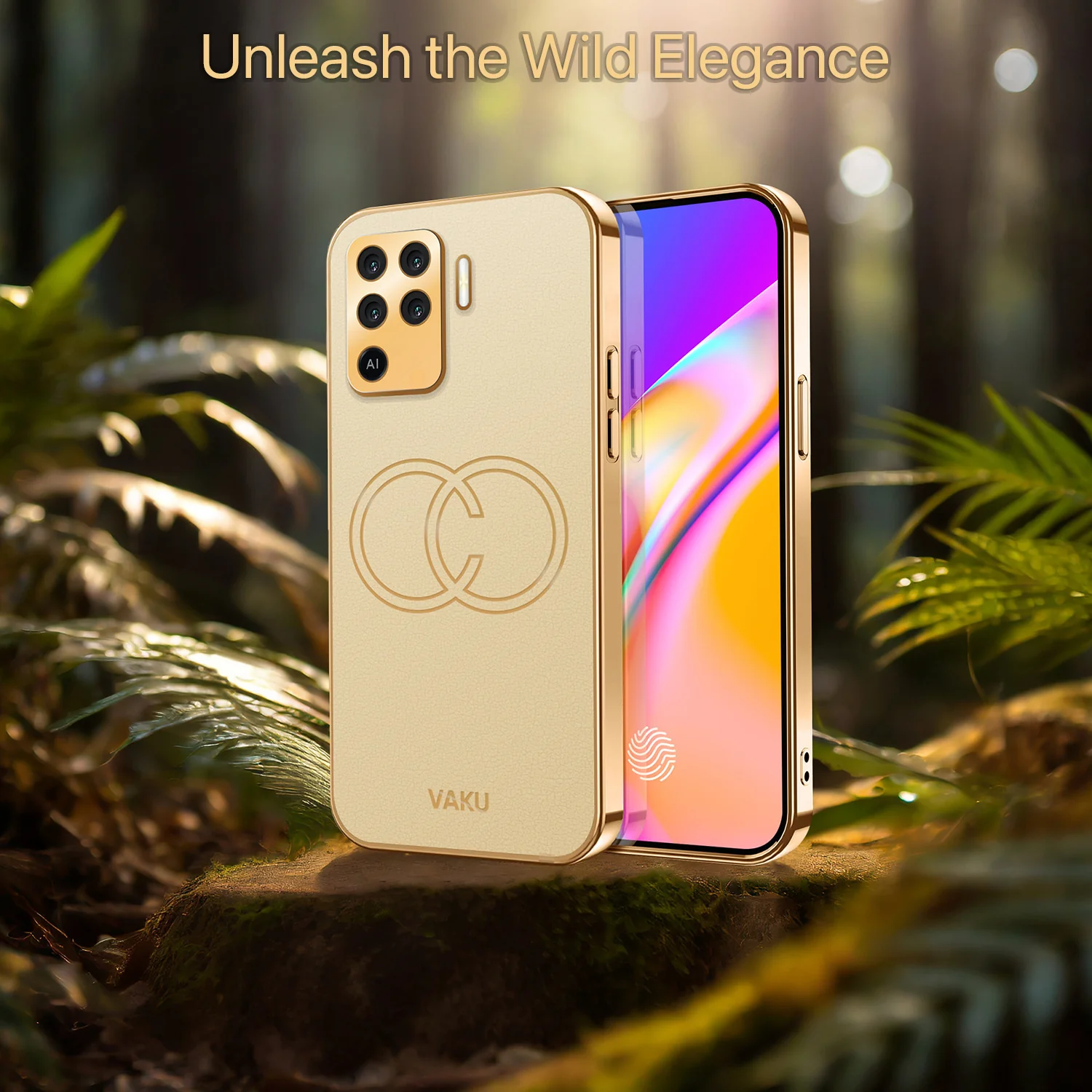 Vaku® Oppo F19 Pro Skylar Leather Pattern Gold Electroplated Soft TPU Back Cover - Image 7