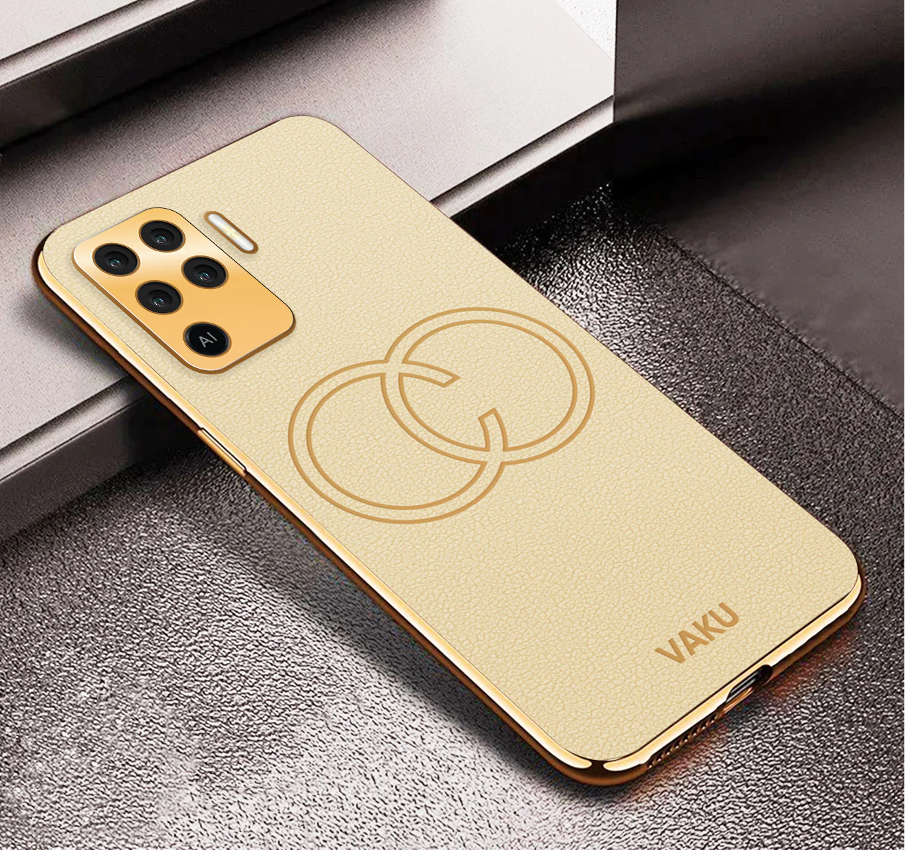 Vaku® Oppo F19 Pro Skylar Leather Pattern Gold Electroplated Soft TPU Back Cover - Image 8